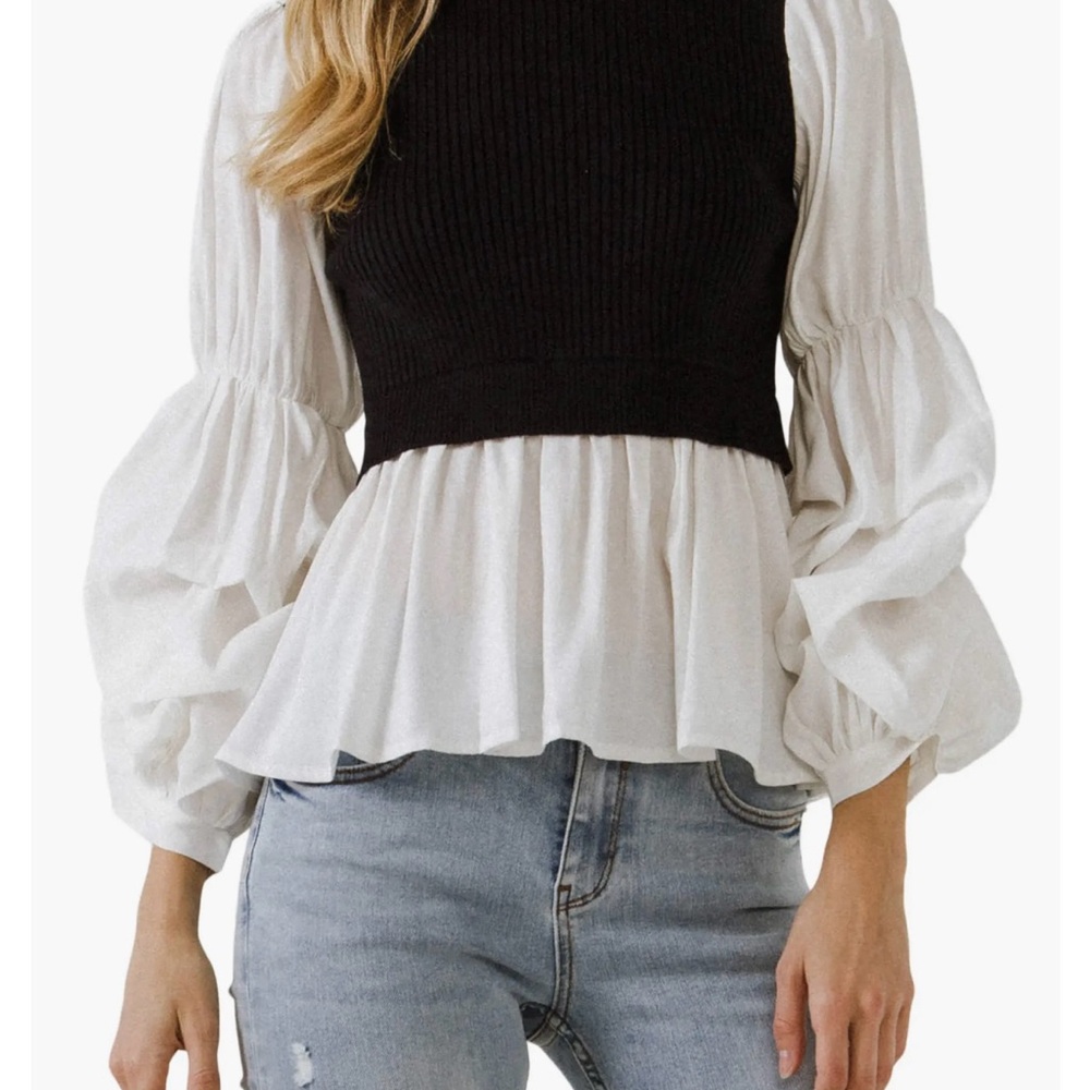 English Factory Navy and White Layered Blouse
